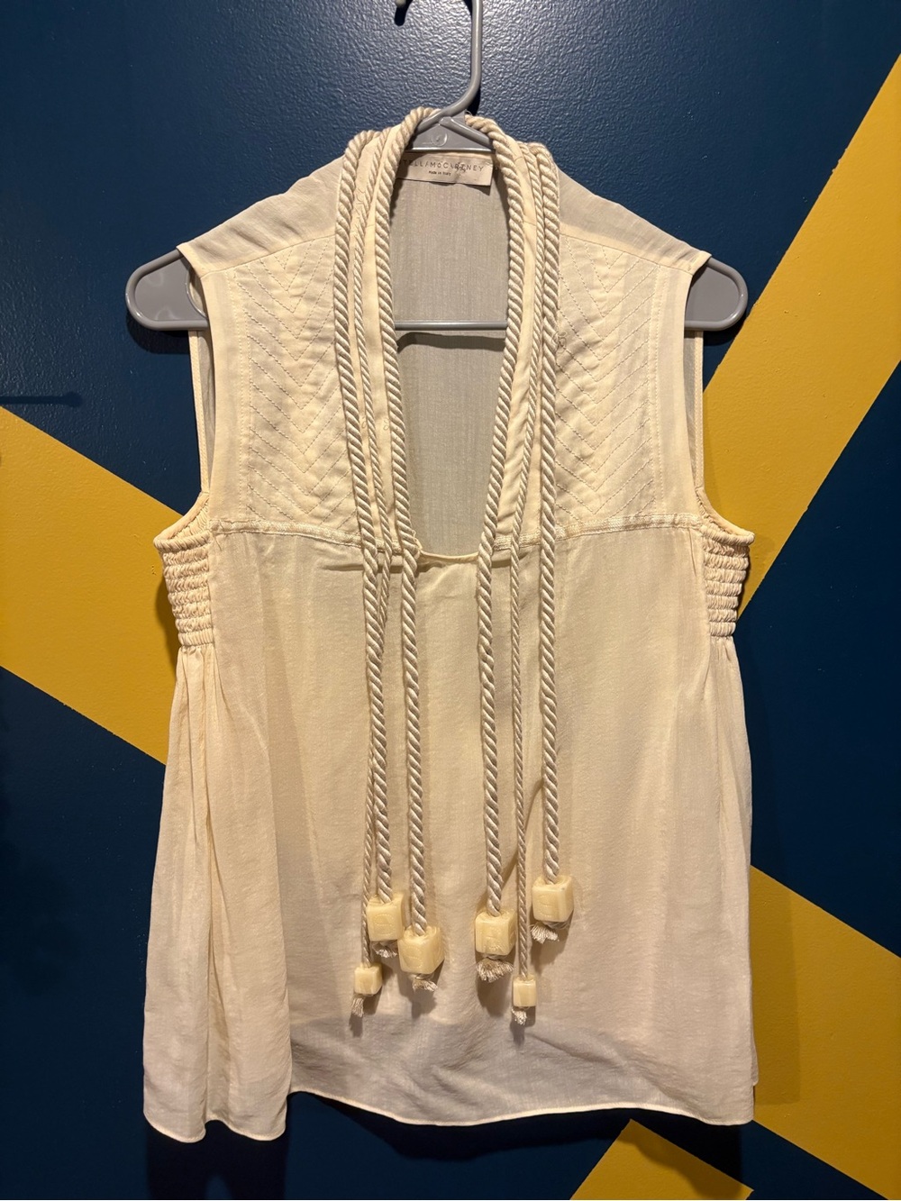 Stella McCartney Cream Sheer Rope & Large Bead Detail Tank GUC